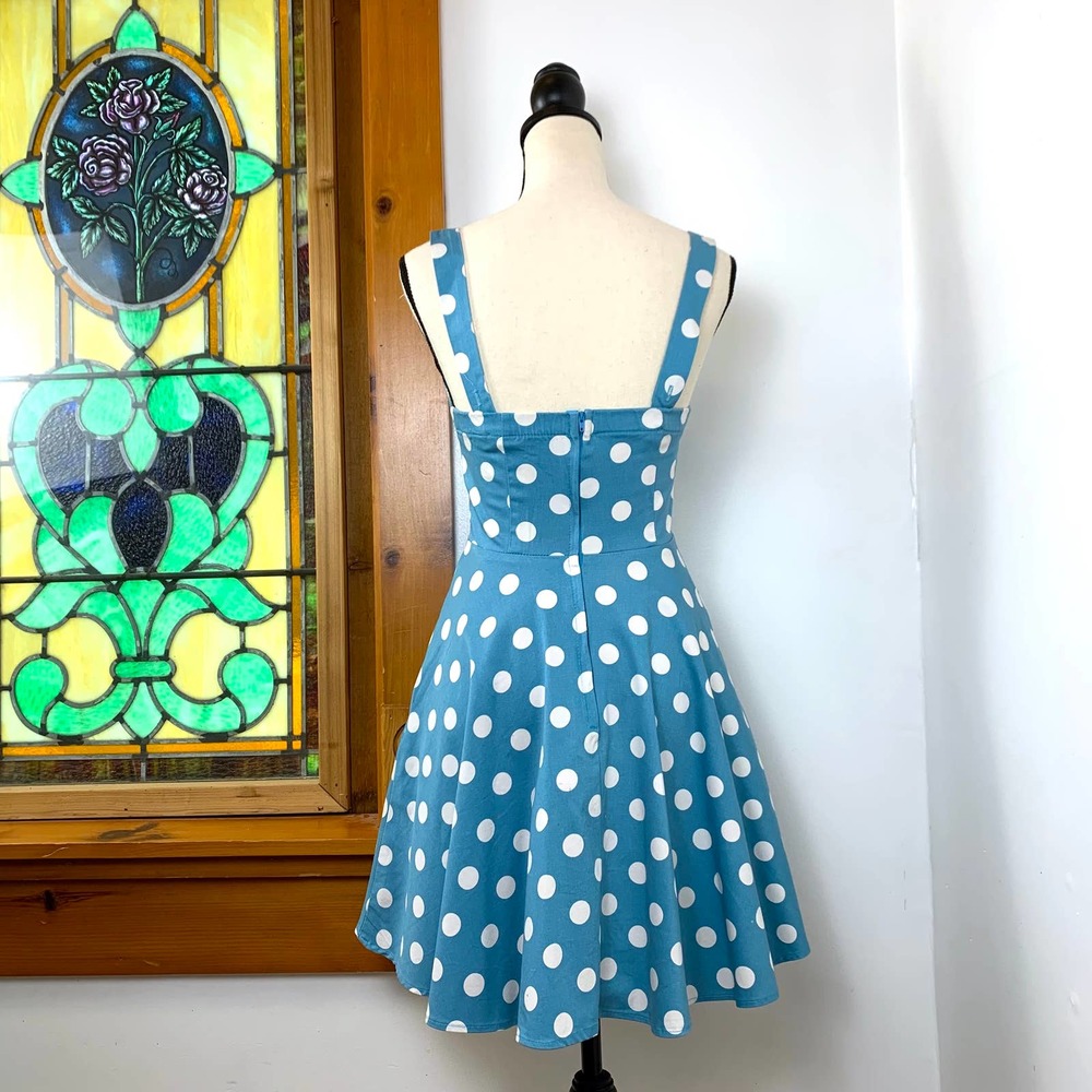 Vintage 90s Pinup Rockabilly Polka-dot Mini USA Made Dress - Picture 3 of 10